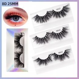 25-27mm 8D Mink Hair Eyelashes 9 styles Fuzzy Curl False Eyelashes Soft Extension Makeup with Laser Silver box