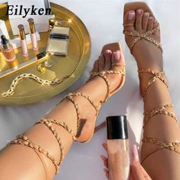 Woman Sexy Elegant Ankle Strappy Party Shoes Chain High Heels Wedding Shoes Open Toe Shoes Zapatos Size 35-42