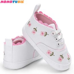 Infant born Baby Girls Polka embroidery spring Lace-Up First Walkers Sneakers Shoes Toddler Classic Casual Shoes 210713