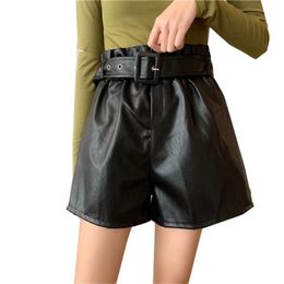 Gowyimmes 2021 Autumn Women PU Shorts Loose Girl Faux Leather Lady High Waist Streatwear Winter Bottomings 619 Women's