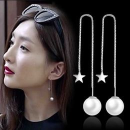 Womens Earrings Dangle crystal silver plated Good pearl line shadow nails female long simple drop style