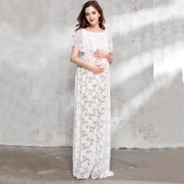-Vestidos de maternidad POGRAFER PROPS PROPS PRINCIPALES PRODUCTAS Blanco Encaje PO Ropa Plazo de embarazo Vestido de flores sin mangas Alta calidad