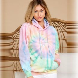 Women's Hoodies & Sweatshirts Fashion Hoodie Drawstring Autumn Winter Casual Loose Tie-dyed Printed Hooded Home Long Sleeve Sportwear#g3