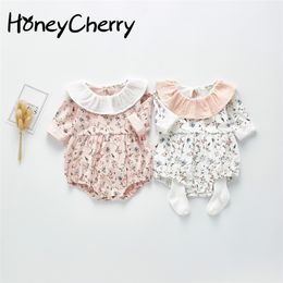 Spring Baby Bodysuit Happy Clothes Girl Little Flower Collar Creeper born 210702