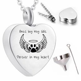 Angel dog pendant necklace Memorial family pet cremation Jewellery ashes urn-Once by my side forever in my heart