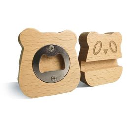2021 multi-function Solid wood mobile phone stand desktop mobile phone flat stand base creative wooden beer bottle opener