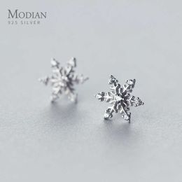 Korean Earrings 925 Sterling Silver Clear CZ Vintage Snowflake Stud Earings for Women Girl Gifts with Box Jewellery 210707