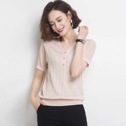summer thin Women's Knitwear sexy V Neck Pull Jumpers Oversized Tops Korean Hollowing out Knitted Casual Sweaters pullover 210604