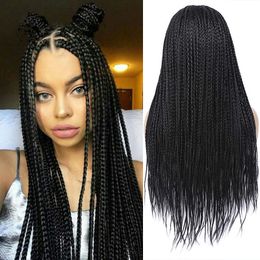 Human Hair Capless Wigs 60cm/24inches Box Braided Synthetic Wig Simulation Braiding Perruques for Black Women B2623