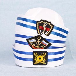 Adult Kids Sailors Party Cosplay Military Hats White Navy Marine Captain Cap With Anchor Sea Boating Nautical Children Wide Brim