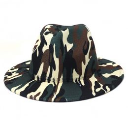 Unisex Vintage Women's Classic Camouflage Hat Men Wide Brim Fedora Jazz Felt Panama Hat Autumn Winter Party Goth Top Wedding Cap