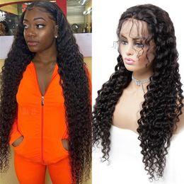 Lace Front Wigs Deep Wave Mongolian Human Hair 150% Density Natural Color Remy Wig Bleached Knots