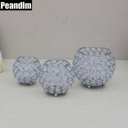 PEANDIM Votive Candle Holders Silver K9 Crystal Candlestick Wedding Table Centrepieces Home Decor Office Ball Pencil Contanier SH190924