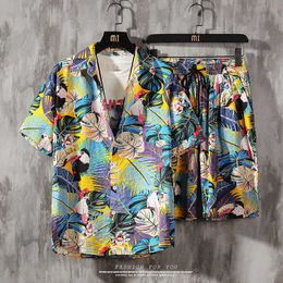 ZOGAA Summer Sets Men Casual Beach Wear Men 2 Piece Set Prined Shirt + Shorts Summer Clothes Men Shorts Set Floral Print Shirts X0610