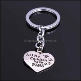 Key Rings Jewelry Fashion Animal All My Children Have Paws Heart Dogs Chain Women Keychain Sier Plating Selling Drop Delivery 2021 Gqxjz