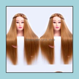 Mannequin Jewelry Packaging & Display 65Cm Fiber Blonde Hair Training Head Nice Female Doll Styling Manikin Hairdressing Drop Delivery 2021