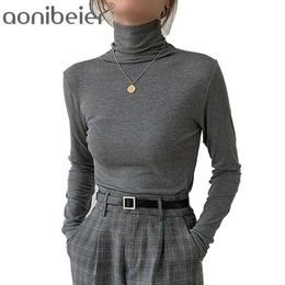 Ribber Knitted Turtleneck Top Women Spring Casual Long Sleeve T Shirt Skinny Autumn Winter Slim Tee Lady Sweaters 210604