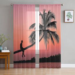Curtain & Drapes Summer Tropical Dusk Palm Tree Sheer Curtains Living Room Bedroom Decoration Kitchen Tulle