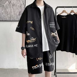 HYBSKR 2021 Summer New Big SIze Casual Men Chic Suit Korean Style Baggy Short Sleeve Shirts Loose Straight Hip Hop Shorts Male Y0831