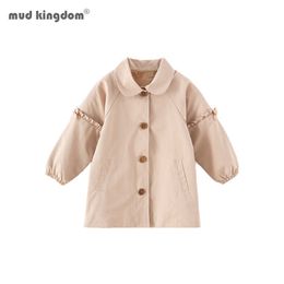 Mudkingdom Sonbahar Çocuklar Kız Fırfır Kollu Trençkot Bebek Kız Rüzgarlık Uzun Giyim Çocuk Giyim 210615