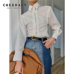 Spring Fashion Designer White Long Sleeve Shirt Women Tops And Blouses Zipper Runway Korean Style Clothes 210427