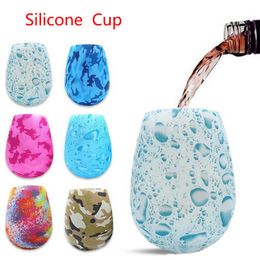 Colorful Soft Silicone Wine Glasses Foldable Cup Sports Camouflage Beer Cups Digital Print Shatterproof Anti-slip Water Bottle