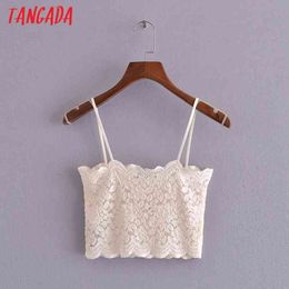 Women Lace Bralette Camis Crop Top Spaghetti Strap Sleeveless Backless Short Shirts Female Solid Tops 3H297 210416