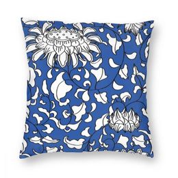 Cushion/Decorative Pillow Chinoiserie Vines Square Case Cushions For Sofa Blue Delft Pattern Custom Pillowcase