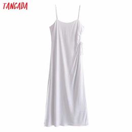 Tangada Fashion Women White Cut-out Dress Strap Adjust Sleeveless Arrival Ladies Long Robe 3H547 210609