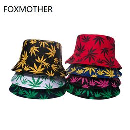 FOXMOTHER New Punk Black Green Red Leaf Weed Fisherman Caps Bucket Hats Hip Hop Gorro Outdoor Men Dropshipping