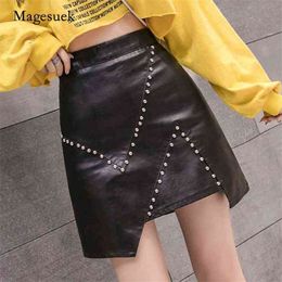 Winter Style A-Line Skirt Hit Nail High Waist Bag Hip PU Leather Female Ins Super Fashion Small Black 10764 210518