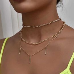 Pendant Necklaces Fashion Zircon Chains Tassel Metal Rod For Women Retro Multi-layer Chain Necklace Jewellery 2021 Gift