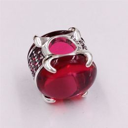 925 Sterling Silver fashion Jewellery pandora Fuchsia Rose Oval Cabochon charms chain diy bracelet making supplies kit kids women beads crystal necklace 799309C01