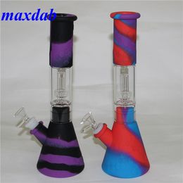 11.42" Silicone Bongs percolator beaker hookah glass tube sets bong tobacco water pipe Silicone Dab Rigs