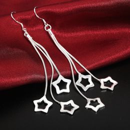 925 Silver 8.5cm Dangle Long Tassel Snake Chain Hollow Star Drop Earrings For Women Fashion Wedding Jewellery Gift