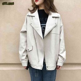 guilantu Pu Leather Jacket Women Fashion Bright Colours Beige Motorcycle Coat Short Faux Biker Soft Female