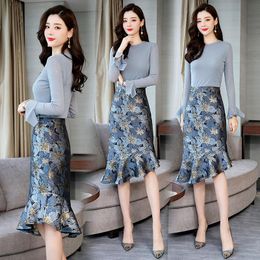 Spring Women Two Piece Set Long Sleeve Tops Blouse And Skirt Suits Office Lady 2 Sets Women's Pants