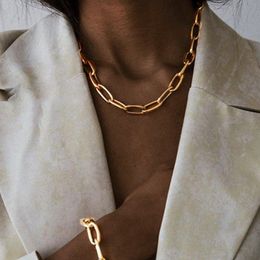 IFKM Punk Gold Color Choker Necklace For Women Man Shell Necklaces Statement Big Miami Cuban Chunky Thick Chain Jewelry Gift X0509