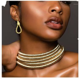 Earrings & Necklace African Style Jewellery Round Bracelet Set Women Exaggerated Punk Collar Female Accessories