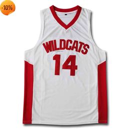 Stitched custom 14 Zac Efron Troy Bolton East High School Wildcats white red Retro Basketball Jersey Stitched College Jersey XS-6XL