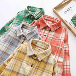 HSA Women Plaid Blouse Tops Batwing Long Sleeve Casual Pocket Shirt Female Turn Down Collar Loose Office Wear Tunic Outwear 210417