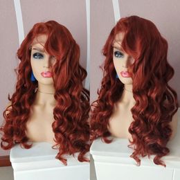26 Inch Long Deep Curly Wig With Baby Hair For Black Women Orange Color Synthetic Lace Front Wigs Cosplay Party