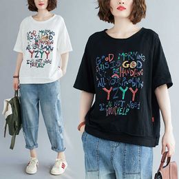 9512 Women Short Sleeve T-shirts Summer Fashion Brand Colorful Letter Printed Oversize 100KG Loose Tee Female Casual Cotton Tops X0628