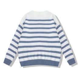 Women Sweater Knitted Pullovers Long Sleeve Blue Pink Striped Loose Winter Casual College Korean Version M0113 210514