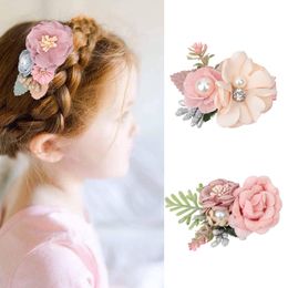 2021 Fashion Newborn Silk Flower Clips Fabric Hair Flowers For Kids Girls Birthday party xmas DIY Headwear Accessories