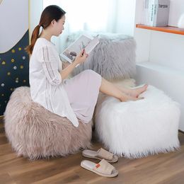 Chair Covers Multifunction Inflatable Foot Rest Stool Shoe Bench Plush Cover Removable Armless Futon Ottoman Seat Fur Footstool