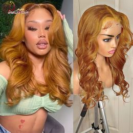 Honey Hd Frontal 13X1 Transparent Body Wave Lace Front Wigs for Women Ginger Blonde Brazilian Human Hair 180%
