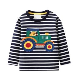 Boys T-shirt Kids Tees Baby Boy brand tshirts Children blouses Long Sleeve Cottons trucks stripes free W02 210622