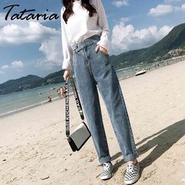 Tataria Vintage High Waisted Harem Jeans for Womens Pants Ankle-Length Black Loose Individuality Wide Leg 210514