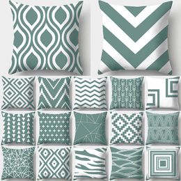 Dark Green Geometric Print Decorative Cushions Pillowcase Polyester Cushion Cover Throw Pillow Sofa Decoration Pillowcover 40922 Cushion/Dec